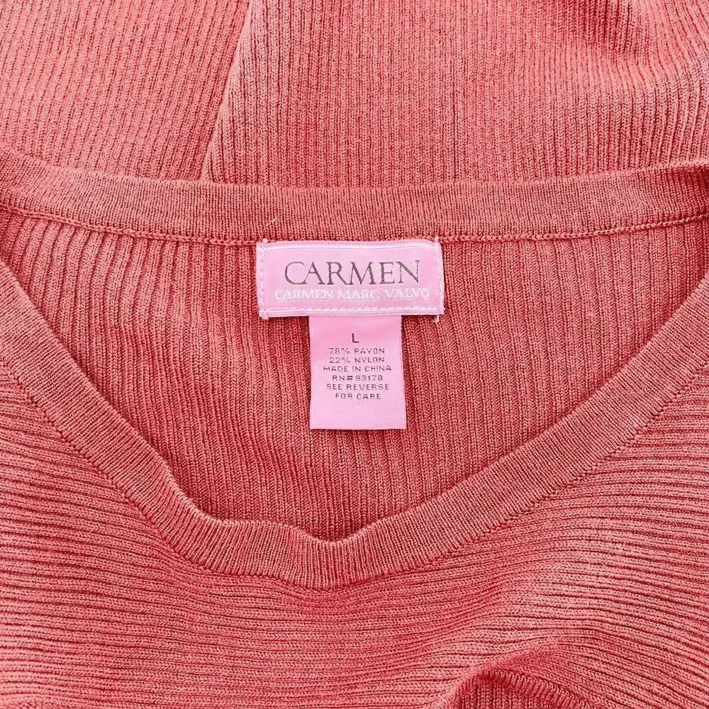 Carmen Women's‎ Red Maroon Cut Out Ribbed Knit Long Sleeve Top Size L